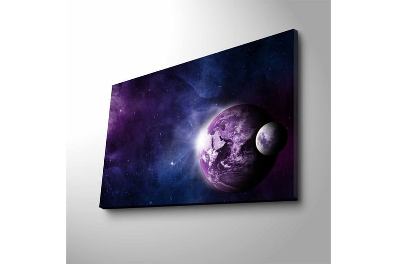 Canvastavla med LED-belysning - Rymdlandskap med planeter och stjärnor - Lila / Blå / Vit - Inredning & dekor - Tavlor & konst - Canvastavla