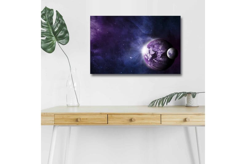 Canvastavla med LED-belysning - Rymdlandskap med planeter och stjärnor - Lila / Blå / Vit - Inredning & dekor - Tavlor & konst - Canvastavla