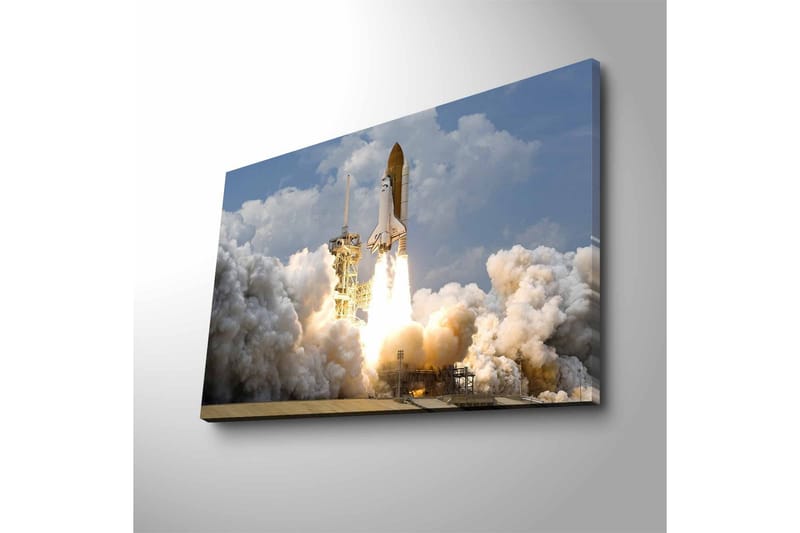 Canvastavla med LED-belysning - Rymdraket som lyfter mot himlen med kraftfulla eldsflammor - Grå / Vit / Orange - Inredning & dekor - Tavlor & konst - Canvastavla