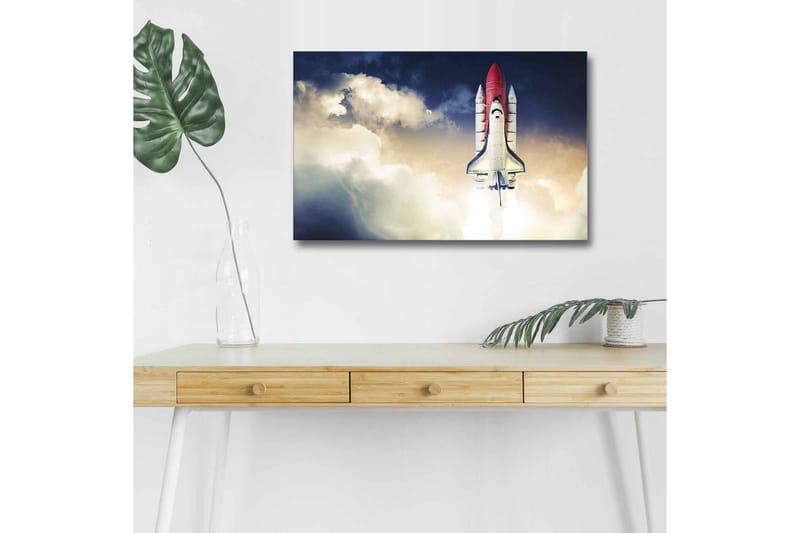 Canvastavla med LED-belysning - Rymdraket som lyfter mot himlen - Röd / Vit / Blå - Inredning & dekor - Tavlor & konst - Canvastavla