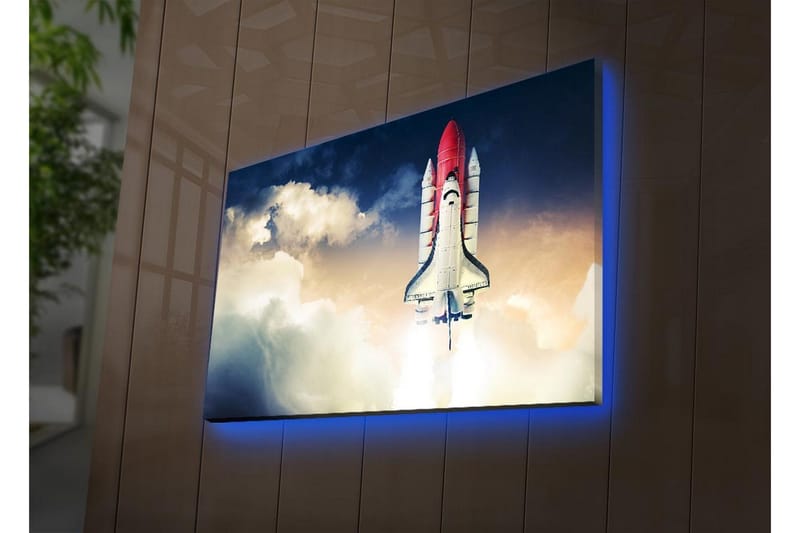Canvastavla med LED-belysning - Rymdraket som lyfter mot himlen - Röd / Vit / Blå - Inredning & dekor - Tavlor & konst - Canvastavla