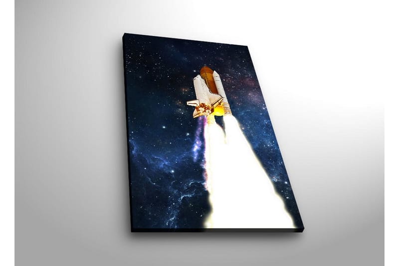 Canvastavla med LED-belysning - Rymdraket som lyfter mot stjärnorna - Mörkblå / Vit / Orange - Inredning & dekor - Tavlor & konst - Canvastavla