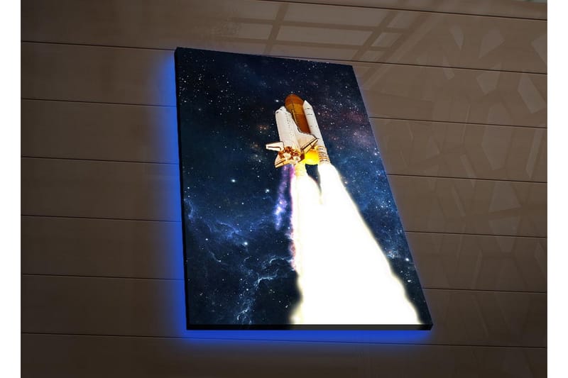 Canvastavla med LED-belysning - Rymdraket som lyfter mot stjärnorna - Mörkblå / Vit / Orange - Inredning & dekor - Tavlor & konst - Canvastavla