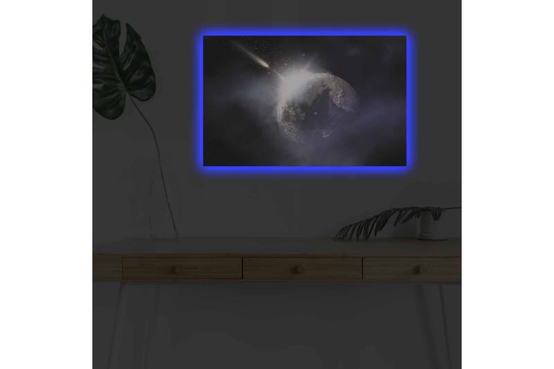Canvastavla med LED-belysning - Rymdscen med en planet och en komet som passerar - Mörkblå / Grå / Vit - Inredning & dekor - Tavlor & konst - Canvastavla