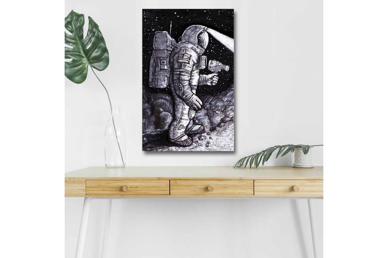 Canvastavla med LED-belysning - Rymdutforskare i en stjärnspäckad miljö - Svart / Grå / Vit - Inredning & dekor - Tavlor & konst - Canvastavla
