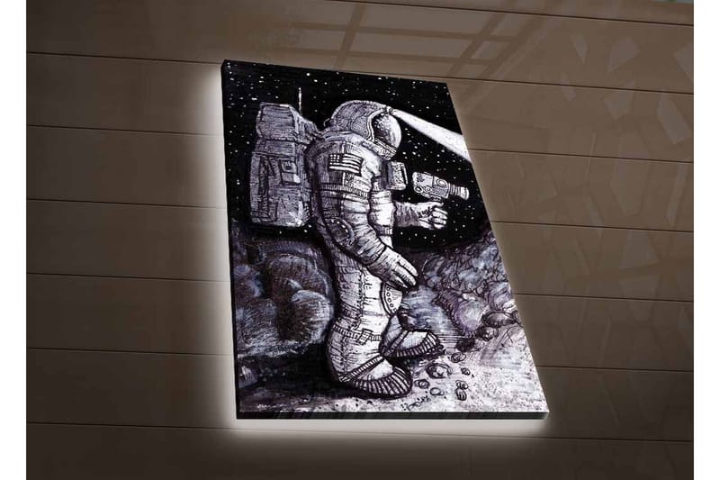 Canvastavla med LED-belysning - Rymdutforskare i en stjärnspäckad miljö - Svart / Grå / Vit - Inredning & dekor - Tavlor & konst - Canvastavla