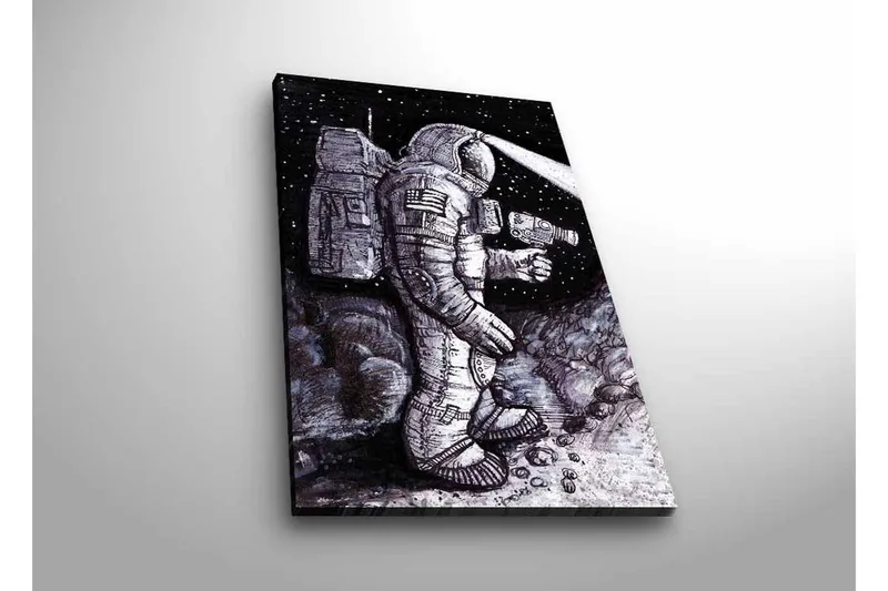 Canvastavla med LED-belysning - Rymdutforskare i en stj ärnspäckad miljö, Svart / Grå / Vit