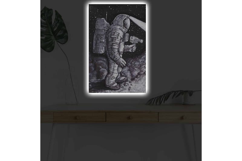 Canvastavla med LED-belysning - Rymdutforskare i en stjärnspäckad miljö - Svart / Grå / Vit - Inredning & dekor - Tavlor & konst - Canvastavla