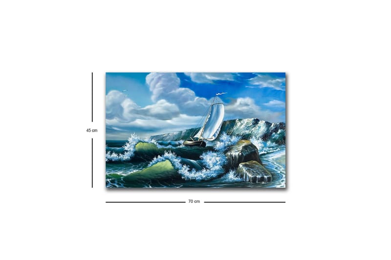 Canvastavla med LED-belysning - Segelbåt som kämpar mot kraftiga vågor - Blå / Grön / Vit - Inredning & dekor - Tavlor & konst - Canvastavla