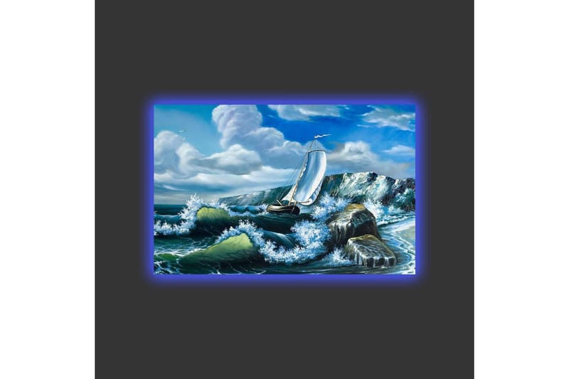 Canvastavla med LED-belysning - Segelbåt som kämpar mot kraftiga vågor - Blå / Grön / Vit - Inredning & dekor - Tavlor & konst - Canvastavla