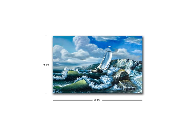 Canvastavla med LED-belysning - Segelbåt som kämpar mot kraftiga vågor - Blå / Grön / Vit - Inredning & dekor - Tavlor & konst - Canvastavla