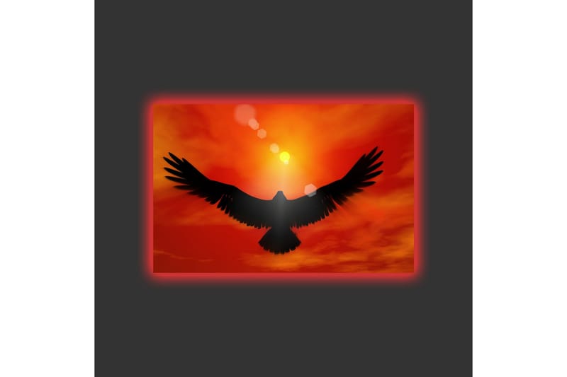 Canvastavla med LED-belysning - Silhuett av en örn som flyger mot en solnedgång i starka färger - Röd / Svart / Orange - Inredning & dekor - Tavlor & konst - Canvastavla