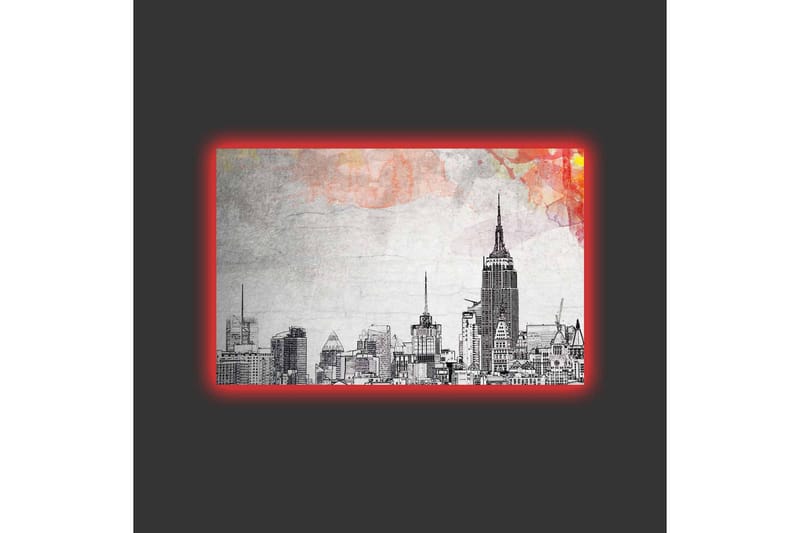 Canvastavla med LED-belysning - Silhuett av en stad med ikoniska byggnader i svartvitt - Svart / Grå / Ljusrosa - Inredning & dekor - Tavlor & konst - Canvastavla