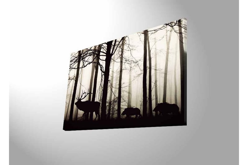 Canvastavla med LED-belysning - Silhuetter av hjort och vildsvin i en dimmig skogsmiljö - Svart / Grå / Vit - Inredning & dekor - Tavlor & konst - Canvastavla