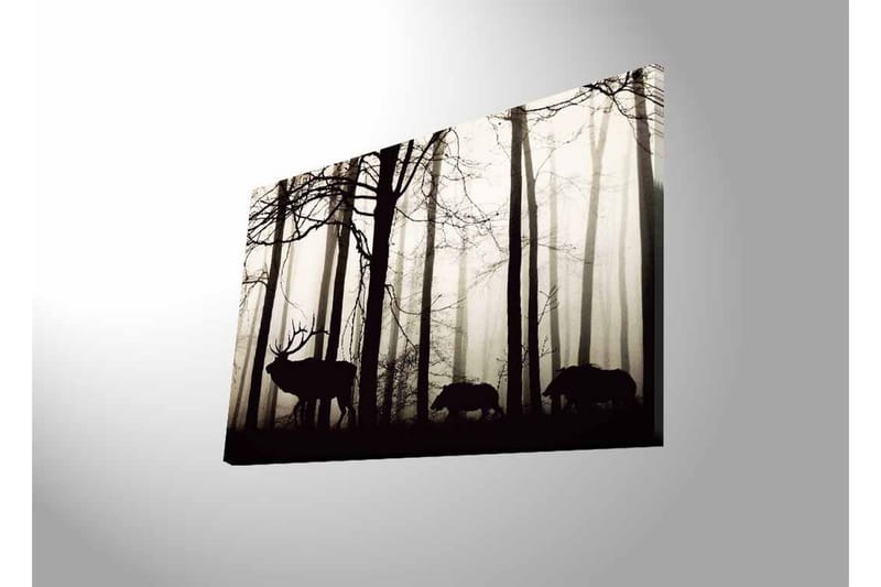 Canvastavla med LED-belysning - Silhuetter av hjort och vildsvin i en dimmig skogsmiljö - Svart / Grå / Vit - Inredning & dekor - Tavlor & konst - Canvastavla