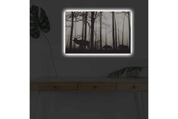 Canvastavla med LED-belysning - Silhuetter av hjort och vildsvin i en dimmig skogsmiljö - Svart / Grå / Vit - Inredning & dekor - Tavlor & konst - Canvastavla
