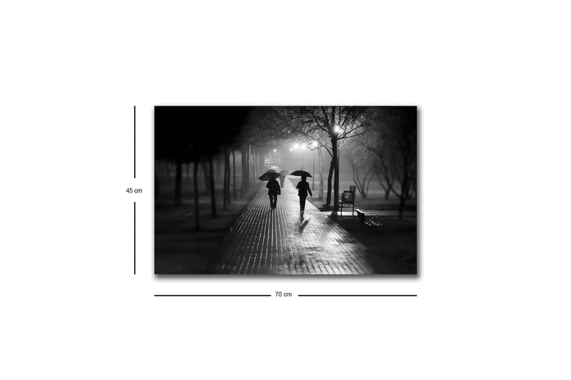 Canvastavla med LED-belysning - Silhuetter av två personer med paraplyer på en regnig gata - Svart / Grå - Inredning & dekor - Tavlor & konst - Canvastavla