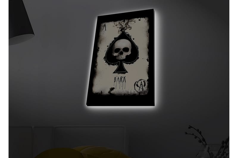 Canvastavla med LED-belysning - Skalle i spaderform med mörka inslag - Svart / Vit / Grå - Inredning & dekor - Tavlor & konst - Canvastavla