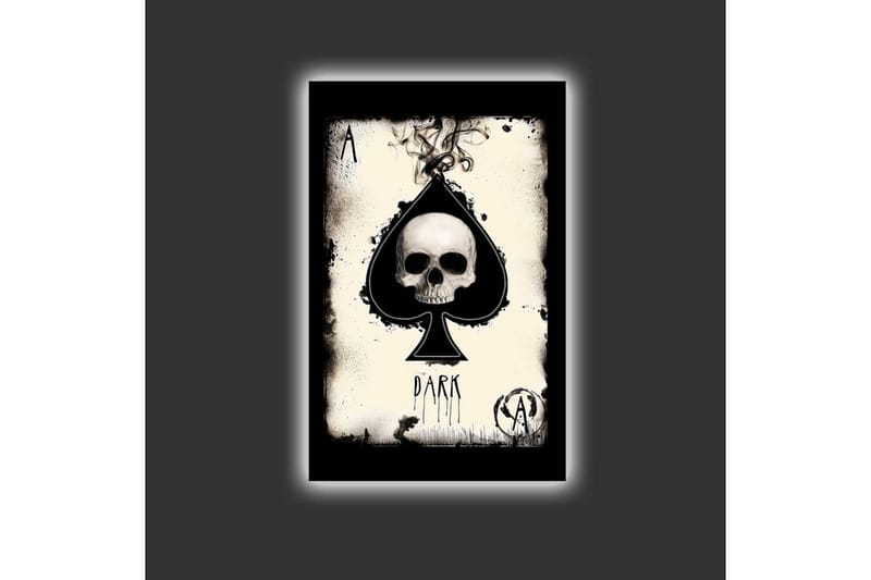 Canvastavla med LED-belysning - Skalle i spaderform med mörka inslag - Svart / Vit / Grå - Inredning & dekor - Tavlor & konst - Canvastavla