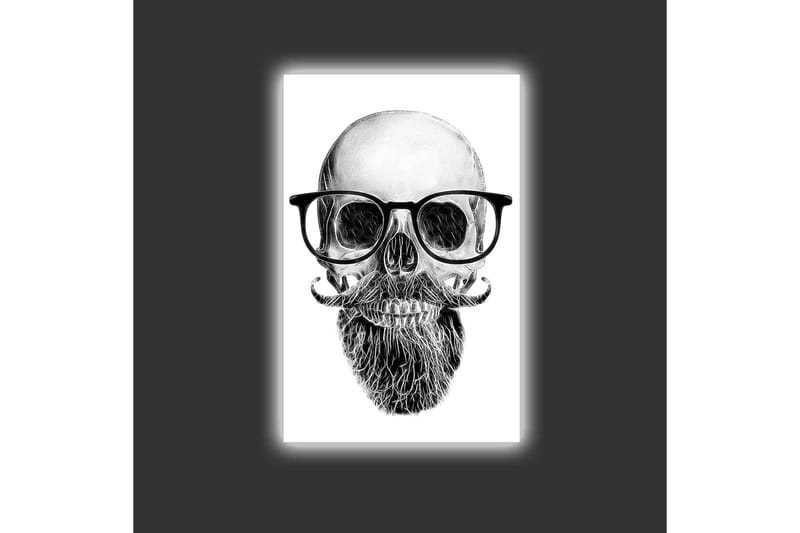 Canvastavla med LED-belysning - Skalle med glasögon och mustasch - Svart / Grå / Vit - Inredning & dekor - Tavlor & konst - Canvastavla