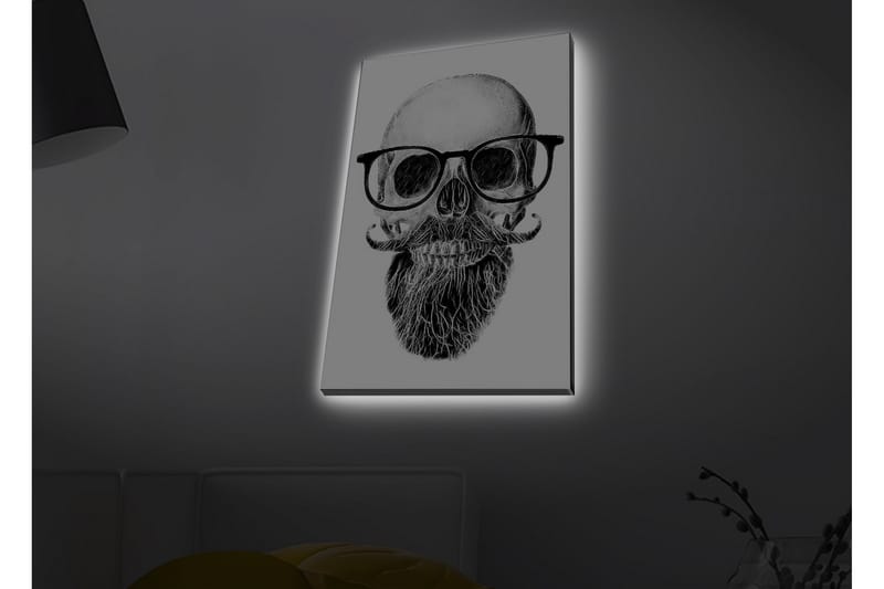Canvastavla med LED-belysning - Skalle med glasögon och mustasch - Svart / Grå / Vit - Inredning & dekor - Tavlor & konst - Canvastavla