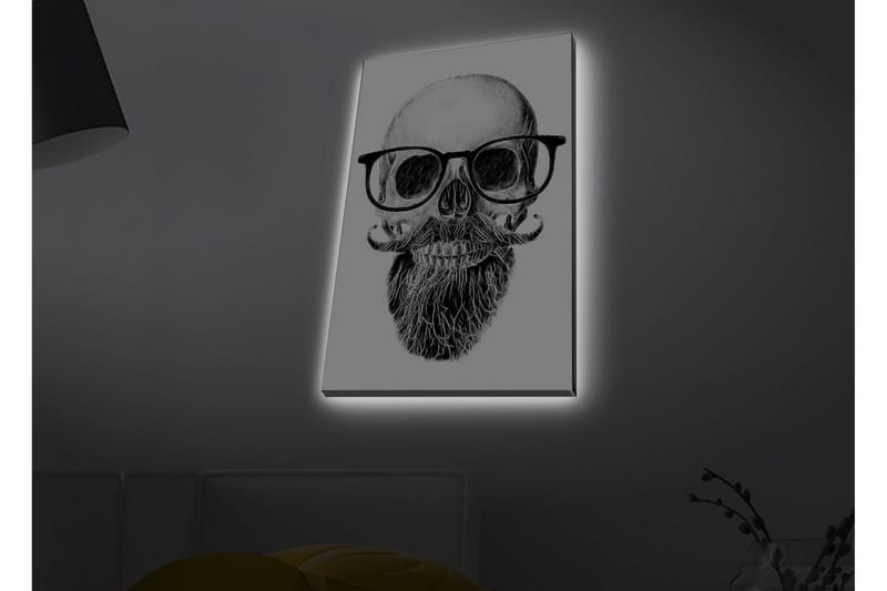 Canvastavla med LED-belysning - Skalle med glasögon och mustasch - Svart / Grå / Vit - Inredning & dekor - Tavlor & konst - Canvastavla