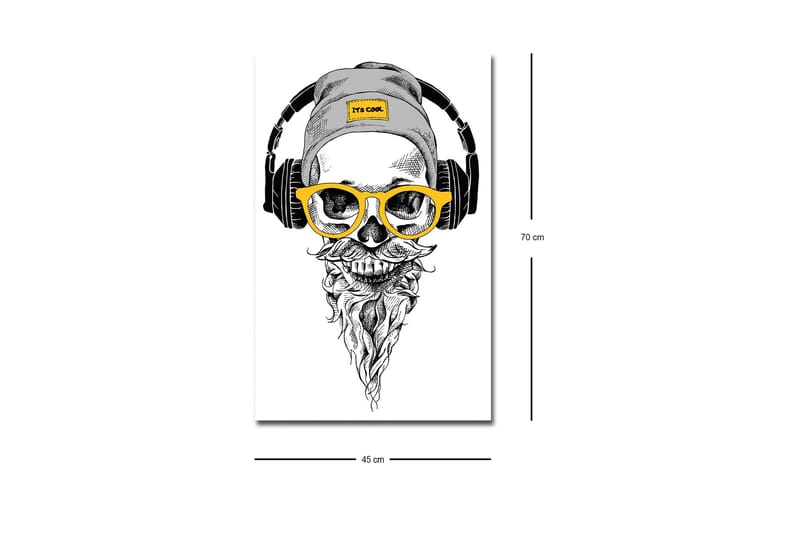 Canvastavla med LED-belysning - Skalle med hörlurar och glasögon i en modern stil - Svart / Gult / Grått - Inredning & dekor - Tavlor & konst - Canvastavla