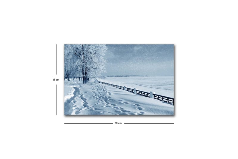 Canvastavla med LED-belysning - Snötäckt landskap med spår i snön och träd längs en väg - Vit / Ljusblå / Grå - Inredning & dekor - Tavlor & konst - Canvastavla