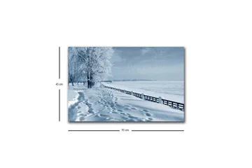 Canvastavla med LED-belysning - Snötäckt landskap med spår i snön och träd längs en väg - Vit / Ljusblå / Grå - Inredning & dekor - Tavlor & konst - Canvastavla