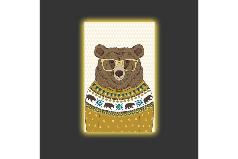 Canvastavla med LED-belysning - Snygg björn med glasögon i en mönstrad tröja - Brun / Gul / Blå - Inredning & dekor - Tavlor & konst - Canvastavla