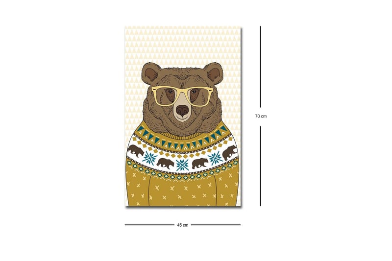 Canvastavla med LED-belysning - Snygg björn med glasögon i en mönstrad tröja - Brun / Gul / Blå - Inredning & dekor - Tavlor & konst - Canvastavla