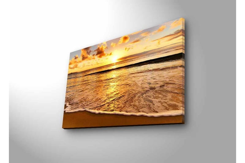 Canvastavla med LED-belysning - Solnedgång över havet med reflektioner på vattnet - Guld / Blå / Sandbeige - Inredning & dekor - Tavlor & konst - Canvastavla