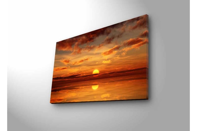 Canvastavla med LED-belysning - Solnedgång över stilla vatten med dramatiska molnformationer - Orange / Guld / Röd - Inredning & dekor - Tavlor & konst - Canvastavla