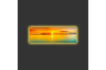 Canvastavla med LED-belysning - Solnedgång över stilla vatten - Orange / Blå / Guld - Inredning & dekor - Tavlor & konst - Canvastavla