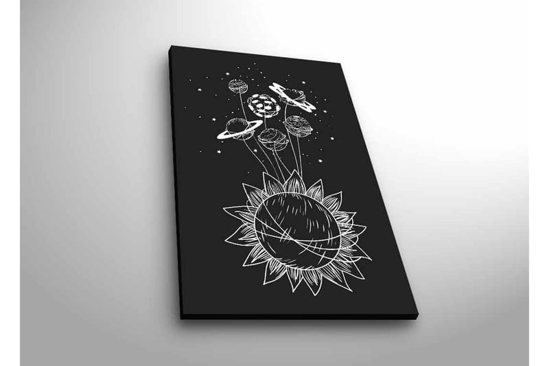 Canvastavla med LED-belysning - Solsystem med planeter och stjärnor i en grafisk komposition - Svart / Vit - Inredning & dekor - Tavlor & konst - Canvastavla