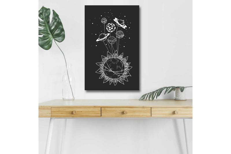 Canvastavla med LED-belysning - Solsystem med planeter och stjärnor i en grafisk komposition - Svart / Vit - Inredning & dekor - Tavlor & konst - Canvastavla