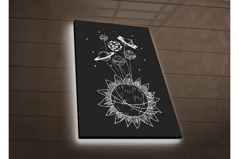 Canvastavla med LED-belysning - Solsystem med planeter och stjärnor i en grafisk komposition - Svart / Vit - Inredning & dekor - Tavlor & konst - Canvastavla