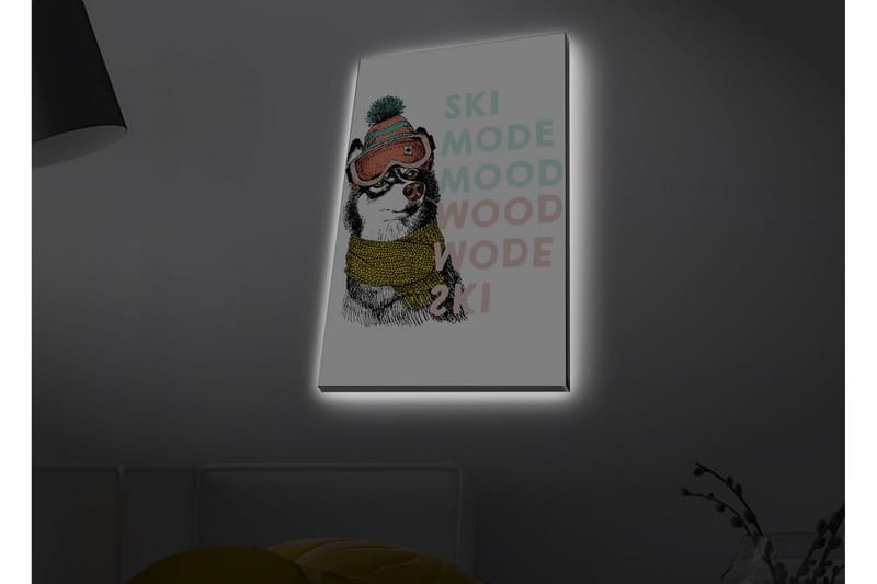 Canvastavla med LED-belysning - Söt hund med skidglasögon och halsduk - Svart / Gul / Rosa - Inredning & dekor - Tavlor & konst - Canvastavla