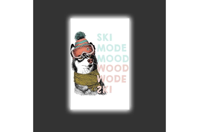 Canvastavla med LED-belysning - Söt hund med skidglasögon och halsduk - Svart / Gul / Rosa - Inredning & dekor - Tavlor & konst - Canvastavla