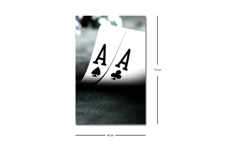 Canvastavla med LED-belysning - Spelkort med två ess i fokus - Svart / Vit / Grön - Inredning & dekor - Tavlor & konst - Canvastavla