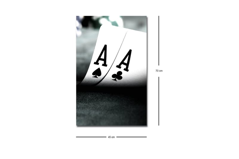 Canvastavla med LED-belysning - Spelkort med två ess i fokus - Svart / Vit / Grön - Inredning & dekor - Tavlor & konst - Canvastavla