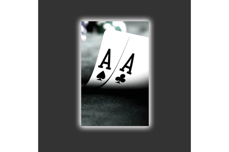 Canvastavla med LED-belysning - Spelkort med två ess i fokus - Svart / Vit / Grön - Inredning & dekor - Tavlor & konst - Canvastavla