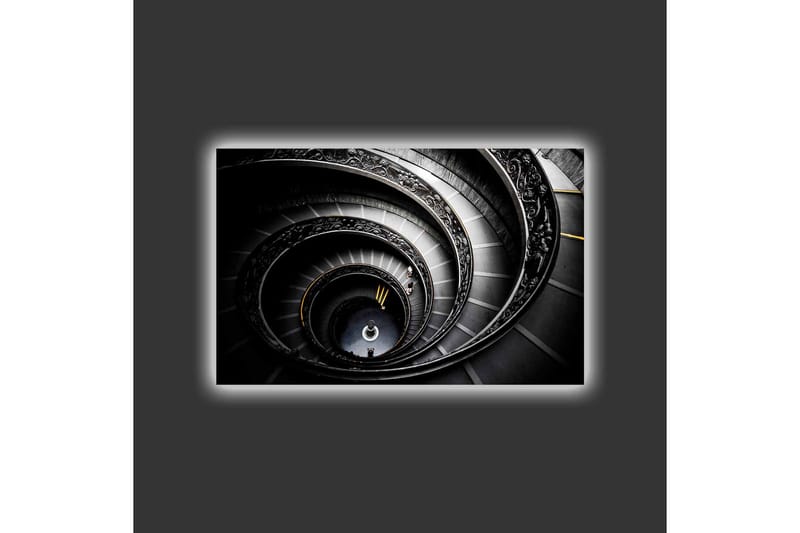 Canvastavla med LED-belysning - Spiralerande trappa med eleganta detaljer - Svart / Grå / Gul - Inredning & dekor - Tavlor & konst - Canvastavla