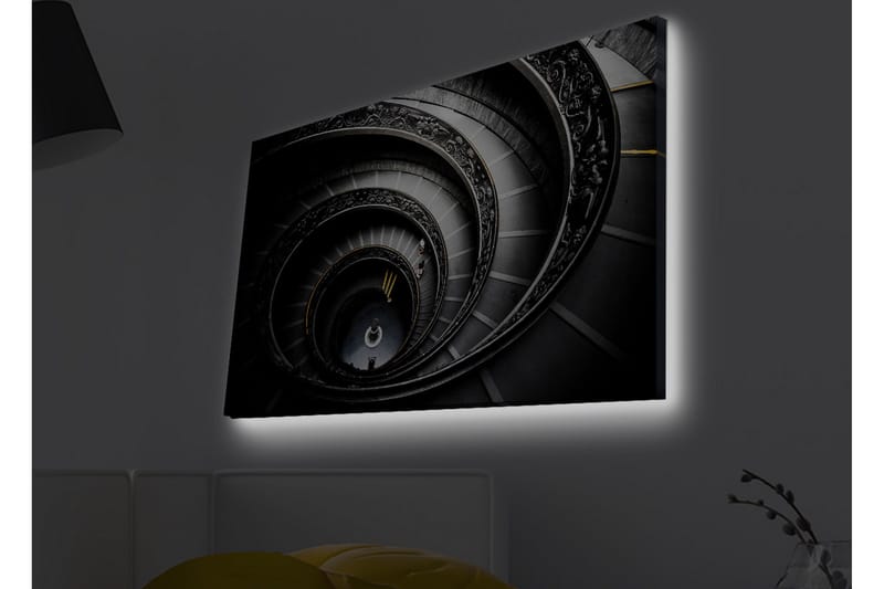 Canvastavla med LED-belysning - Spiralerande trappa med eleganta detaljer - Svart / Grå / Gul - Inredning & dekor - Tavlor & konst - Canvastavla