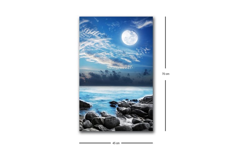 Canvastavla med LED-belysning - Stämningsfull havslandskap med måne och klippor - Blå / Grå / Vit - Inredning & dekor - Tavlor & konst - Canvastavla