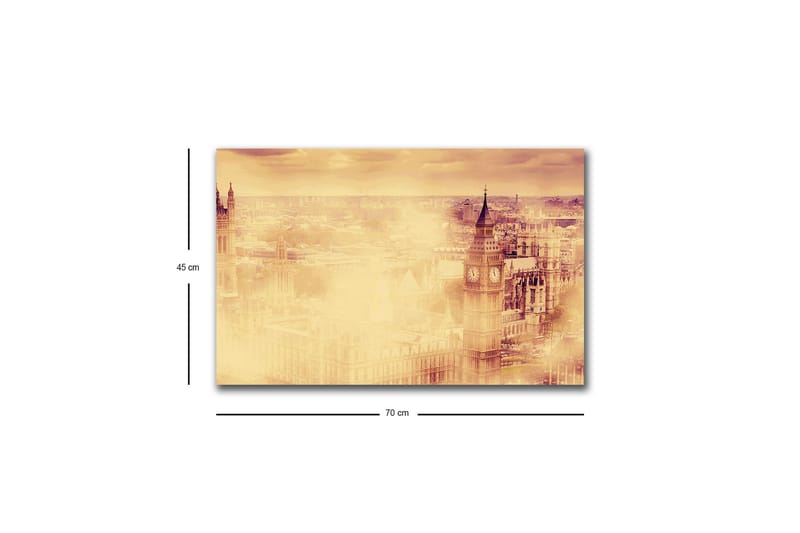 Canvastavla med LED-belysning - Stämningsfull vy av en stad med kända byggnader i dimma - Beige / Guld / Mörkbrun - Inredning & dekor - Tavlor & konst - Canvastavla