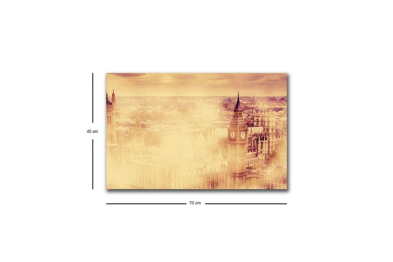 Canvastavla med LED-belysning - Stämningsfull vy av en stad med kända byggnader i dimma - Beige / Guld / Mörkbrun - Inredning & dekor - Tavlor & konst - Canvastavla