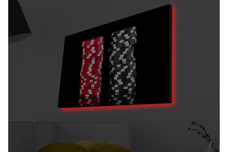 Canvastavla med LED-belysning - Staplar av pokerchips i röd och svart färg - Röd / Svart - Inredning & dekor - Tavlor & konst - Canvastavla