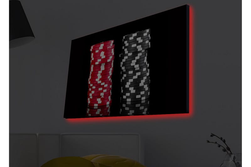 Canvastavla med LED-belysning - Staplar av pokerchips i röd och svart färg - Röd / Svart - Inredning & dekor - Tavlor & konst - Canvastavla