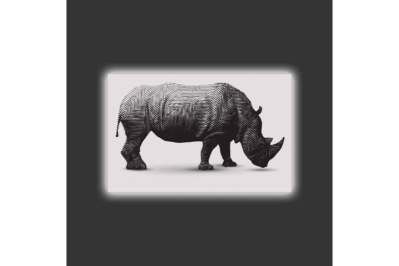 Canvastavla med LED-belysning - Stiliserad noshörning i svart och vitt - Svart / Vit - Inredning & dekor - Tavlor & konst - Canvastavla
